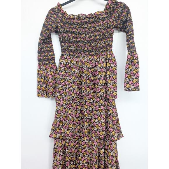 A.L.C. Amalia Tiered Floral Off the Shoulder Smocked Silk Maxi Dress Sz 2 #1C507 - Picture 3 of 11